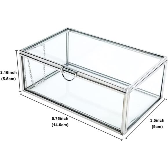 Vintage Glass Box with Lid - Clear Jewelry Glass Display Box Keepsake - Picture 3 of 8